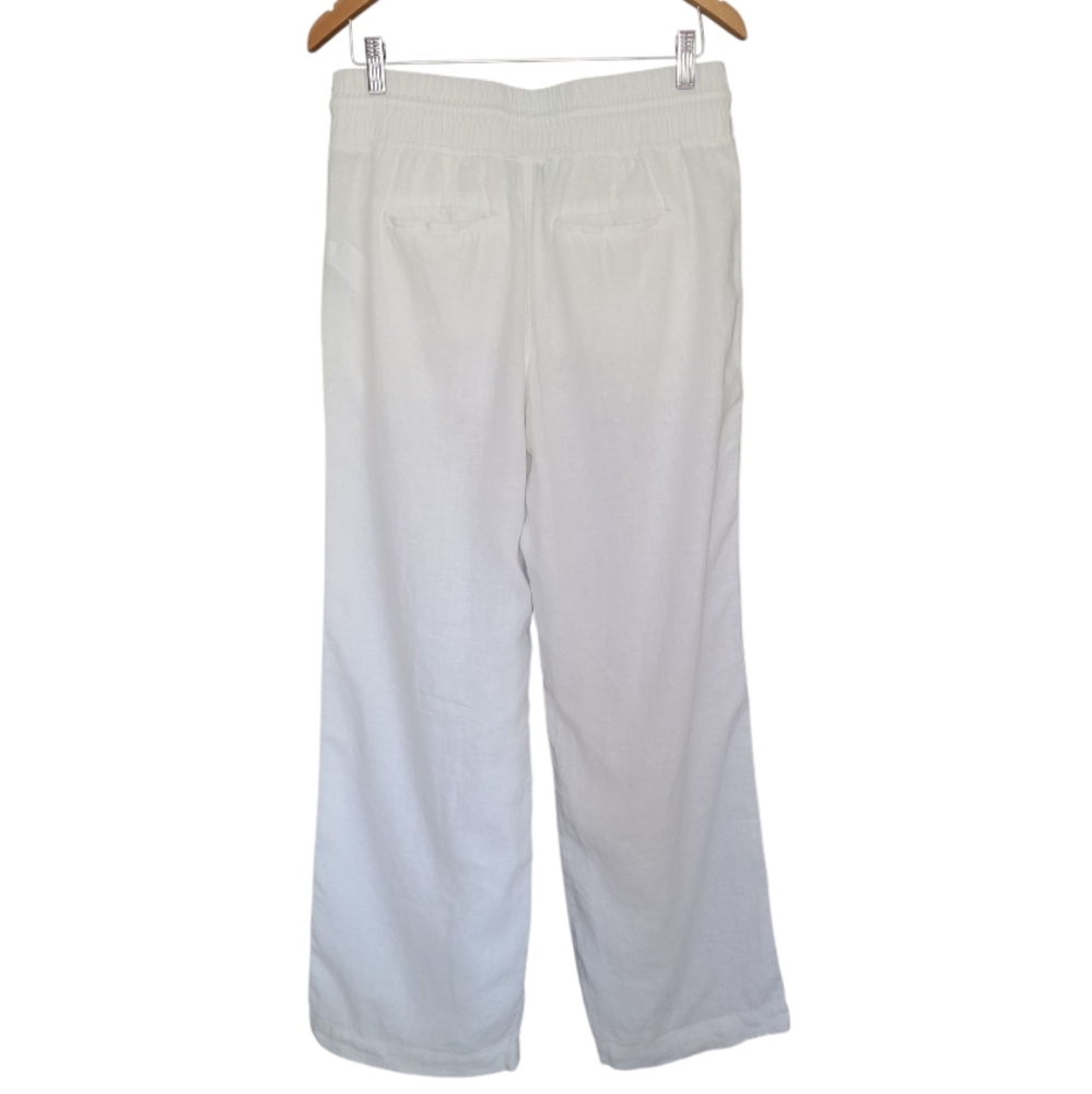 Athleta Cabo 100% Linen Wide Leg Pant White Activewear Elastic Tie Waist Size 8 - Picture 11 of 17